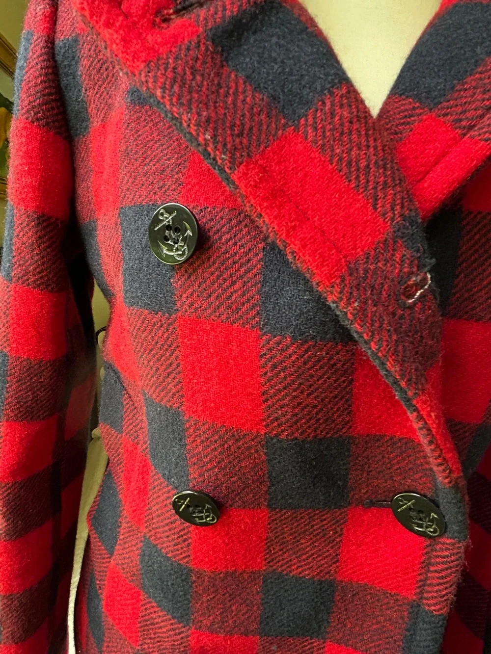 J Crew Red & Navy Buffalo Plaid Women's Wool Peacoat - Picture 3 of 14